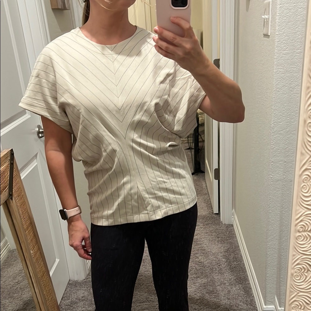 COS pinstripe neutral kimono style business casual top NWT